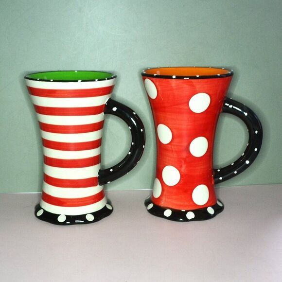 Pier 1 Other - Pair Of Pier 1 Colorful Mugs Polka Dots Stripes Vivid Colors Drinkware